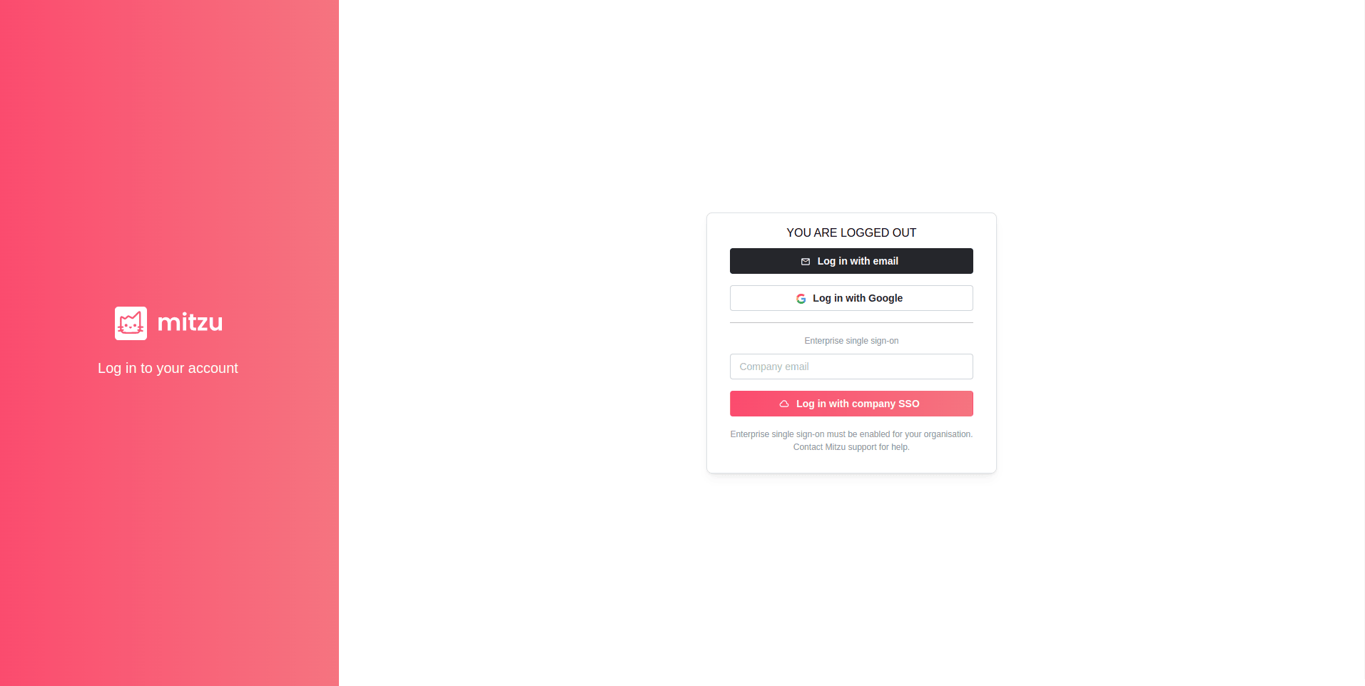 包含邮箱和密码字段的 Mitzu 登录页面