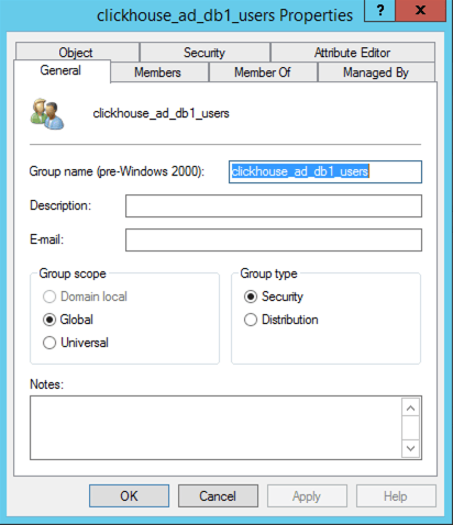 Exemplo de configuração de grupo de segurança do AD