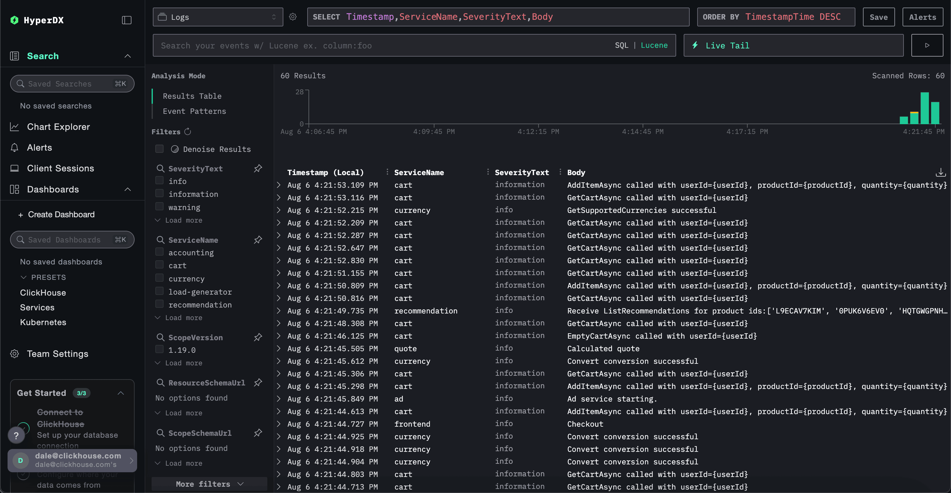 Dados do Kubernetes no HyperDX